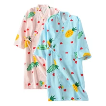 Свежий Сладкий Ананас Лето хлопок японское кимоно халаты для женщин с длинным рукавом Женские одеяния сексуальные милые Мультяшные халаты