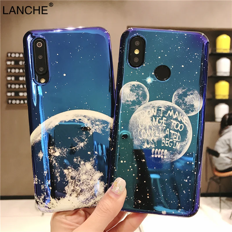 

LANCHE Blu-ray Soft Phone Case Cover For Xiaomi mi 8 9 se 6 6X Case Luxury Moon Planet Print Phone Cover For Xiaomi redmi Note 7
