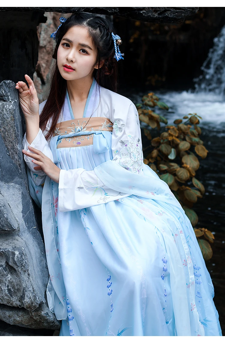 Китайский стиль Hanfu 2 шт./компл. улучшенной свежий и элегантный фея студентов ежедневно вышивка весна осень костюм DL3768