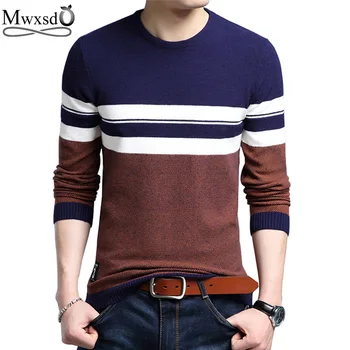 

Mwxsd Brand 2019 spring Casual striped Cashmere sweater for men knitted sweater male slim fit pullover