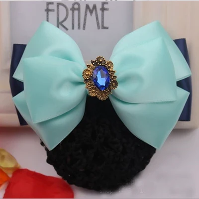 Fashion Office Lady Bow Tie Barrette Hair Clip Cover Bowknot Net Bun Deep Snood for Long Hair Hair Bands for Women - Цвет: H