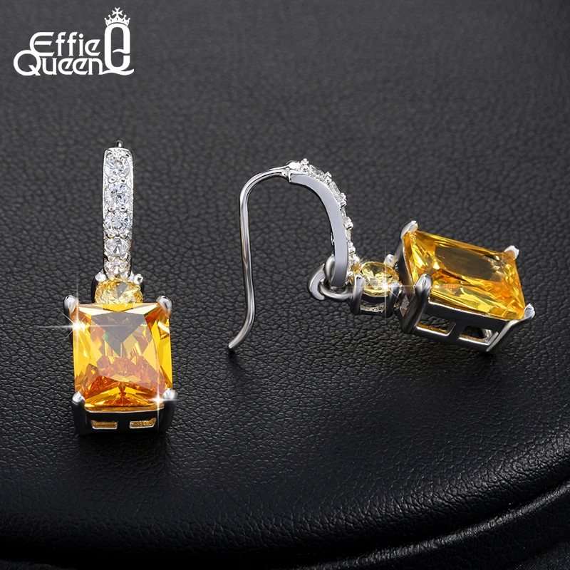 Женские серьги с желтым фианитом Effie Queen большие квадратные класса ААА 4 карата