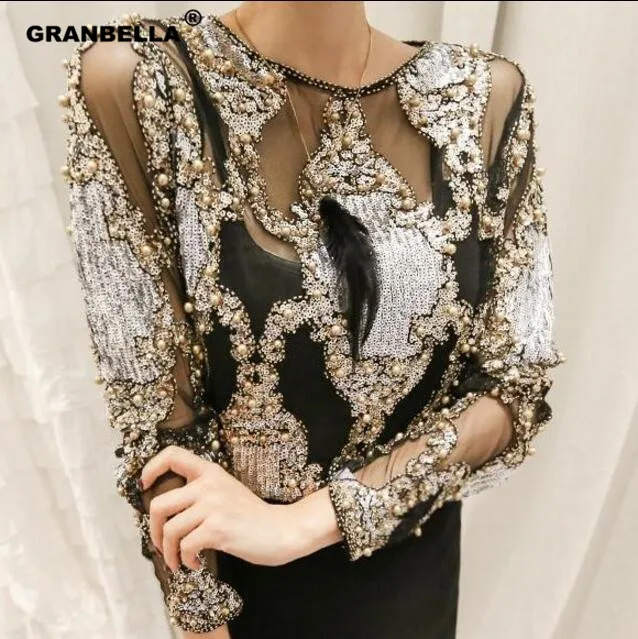 Женская кружевная блузка с кристаллами осенне зимняя бусинами 2020|blouse brand|brand