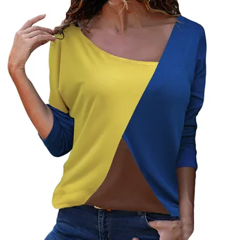 

Shirt Women Top Female Fashion Women Casual Patchwork Color Block O-Neck Long Sleeve Shirt Blouse Top Blusa Feminina