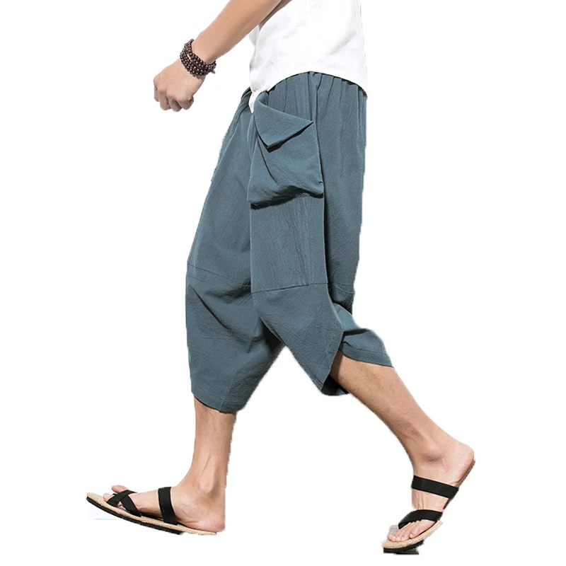 Горячая Распродажа летние льняные хип-хоп шаровары мужские повседневные свободные брюки шаровары со шнуровкой брюки джоггеры Размер M-5XL