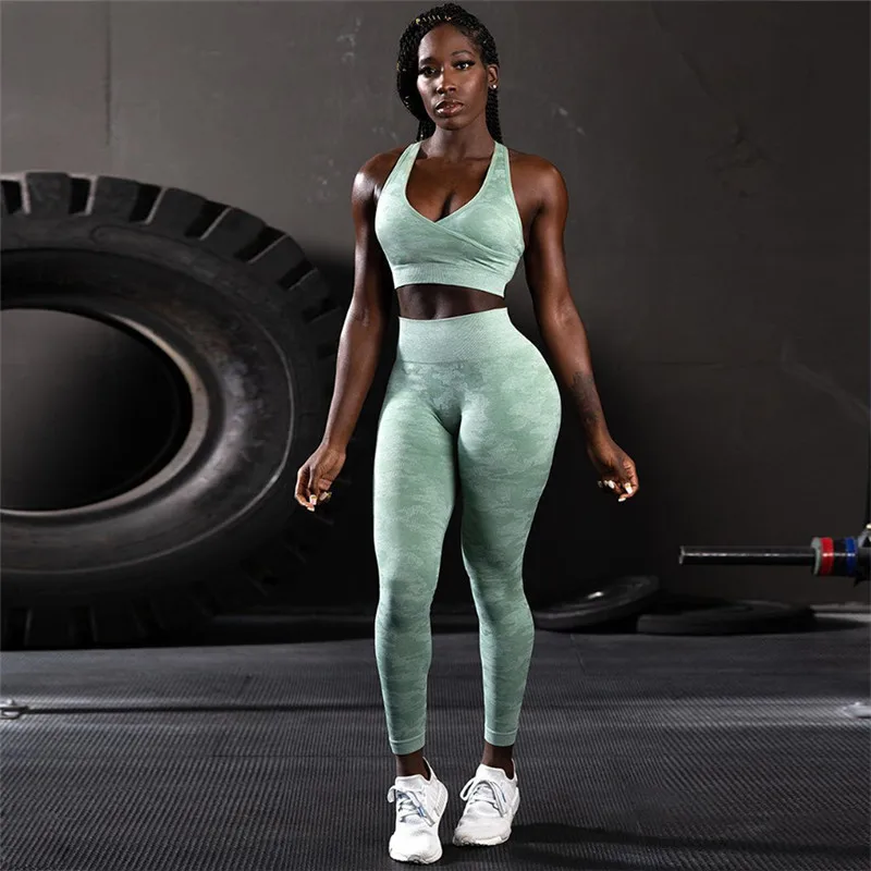 

OVESPORT 2019 ladies Polyester Sets Workout leggings Print Slim Push Up High Waist 2 Piece Outfits for Women Breathable pants