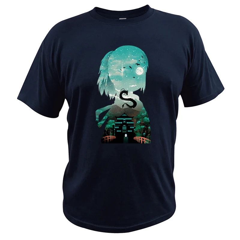 Футболка с рисунком унесенных призраками Огино чихиро и дракон, хлопковая летняя футболка с рисунком Хаяо Миядзаки, европейский размер - Цвет: Тёмно-синий