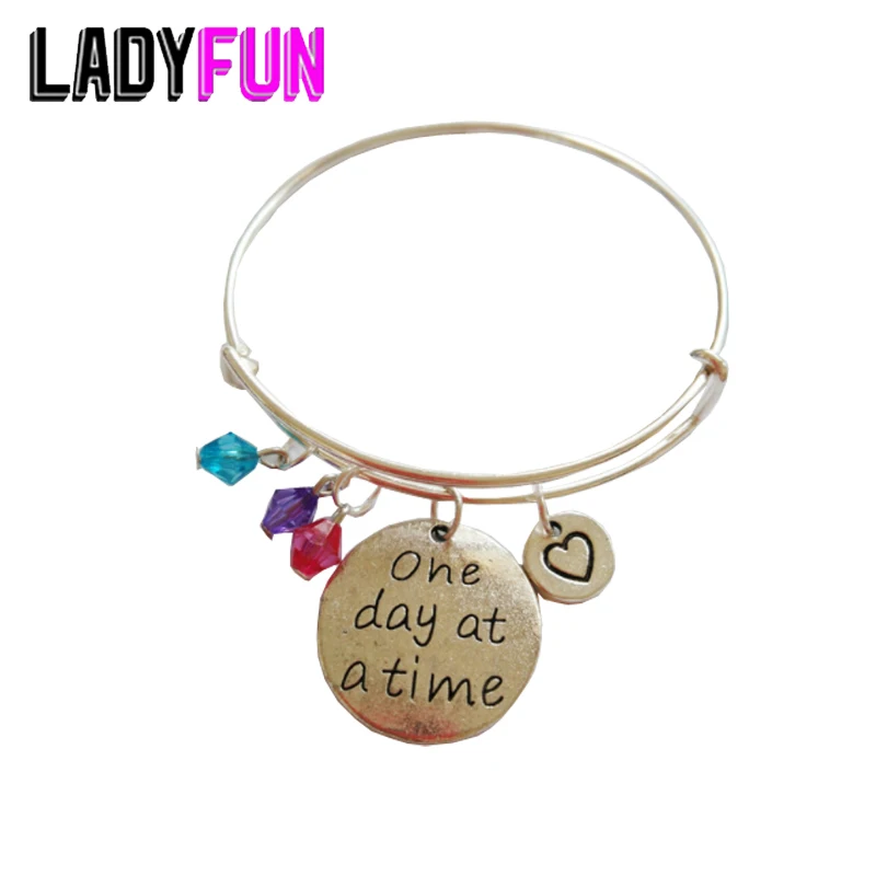 

65mm One day at a time bracelet bangle ,Adjustable Expandable Wire Bangle,special mom gifts