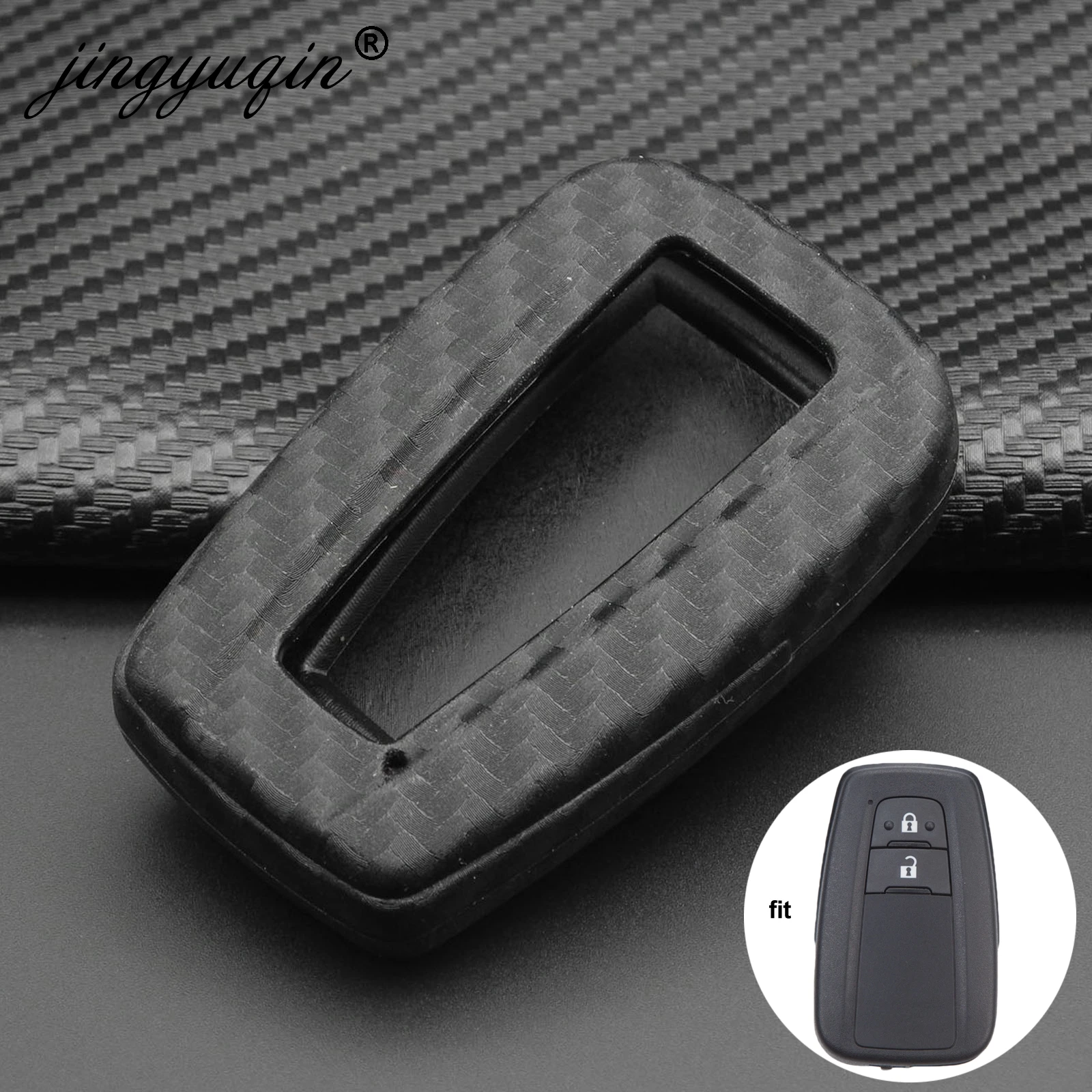 

jingyuqin Fiber Carbon Silicone Remote Car Key Case For Toyota Camry CHR Prius Corolla RAV4 Prado Remote 2/3/4 BTN Keyless Cover