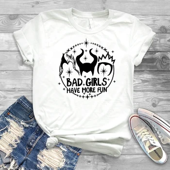 

Bad Girls Have More Fun Tshirt Women Villains Ursula Maleficent Evil Queen White T-shirt plus size tee summer Tops tshirt Femme