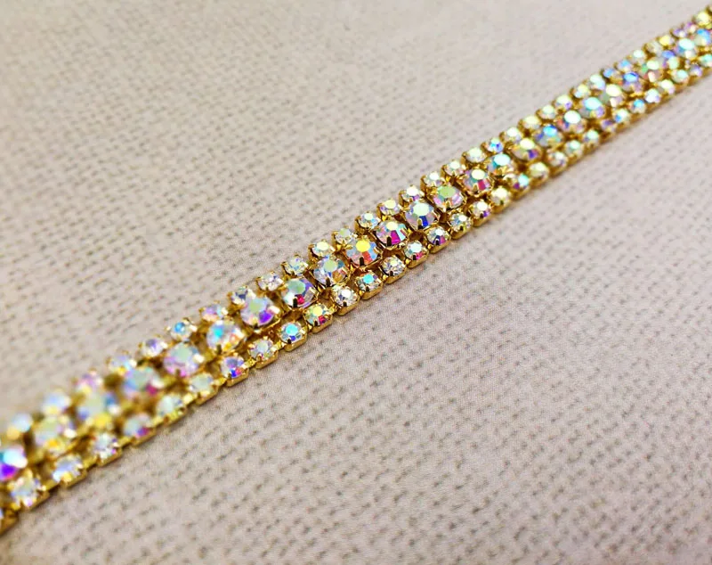 New-3-rows-1yard-Gold-bottom-rhinestones-chain-Sewing-style-diy-clothing-accessories-Free-shipping