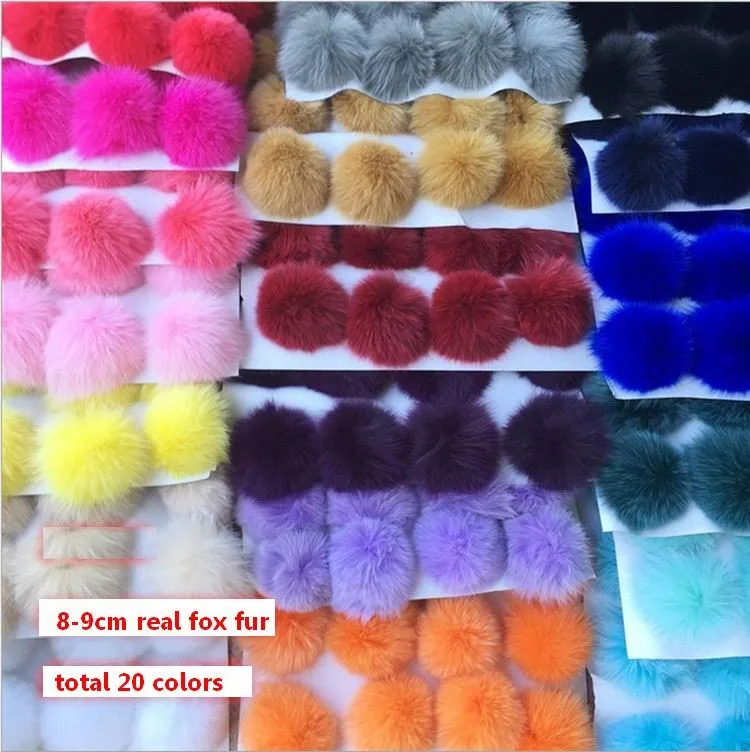 5pcs/lot 8cm Natural Real Fox Fur Ball Pom Pom Fluffy Genuine Fur Pompom DIY Winter Hat Skullies Beanies Knitted Cap Pompoms f86