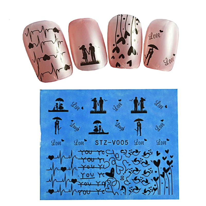 Новинка, 48 листов, переводные наклейки для дизайна ногтей, цветы, кружева, модные кончики для ногтей, черный/белый, маникюрный декор, LASTZV001-048