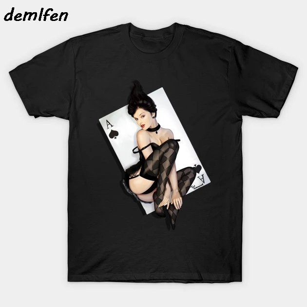 

Queen Of Spades T-Shirt Funny Sexy Girls print Harajuku Streetwear Men Short Sleeve O-neck Shirt Hip Hop Tees Tops