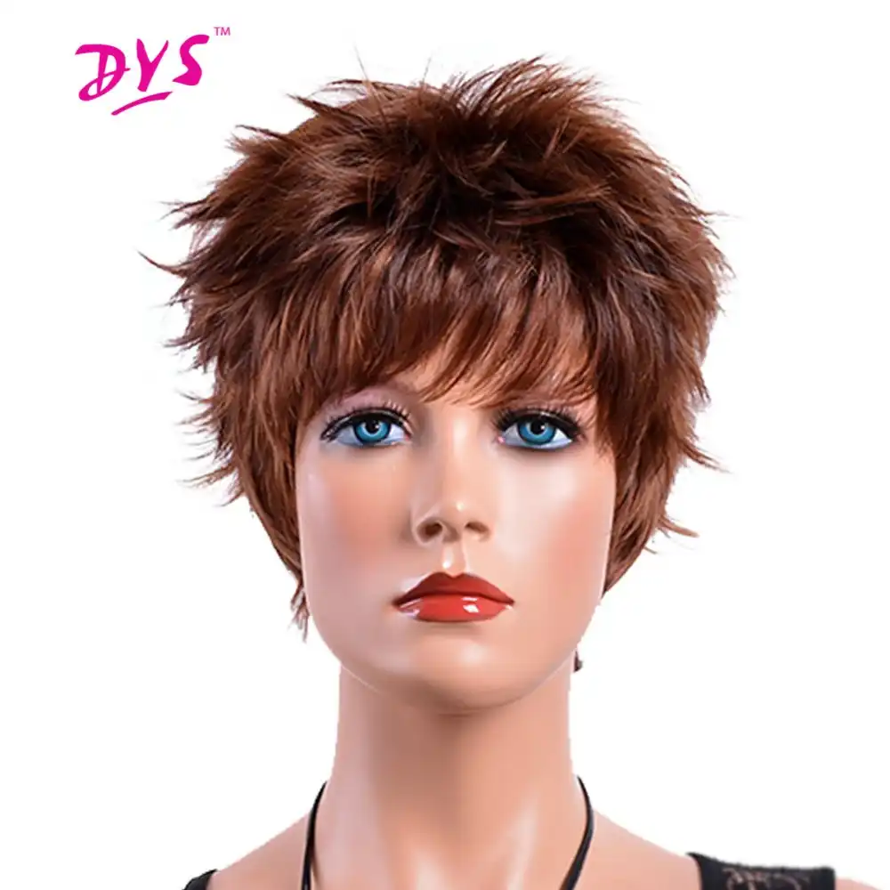 Deyngs Short Pixie Cut Synthetic Wigs With Bangs For Black White