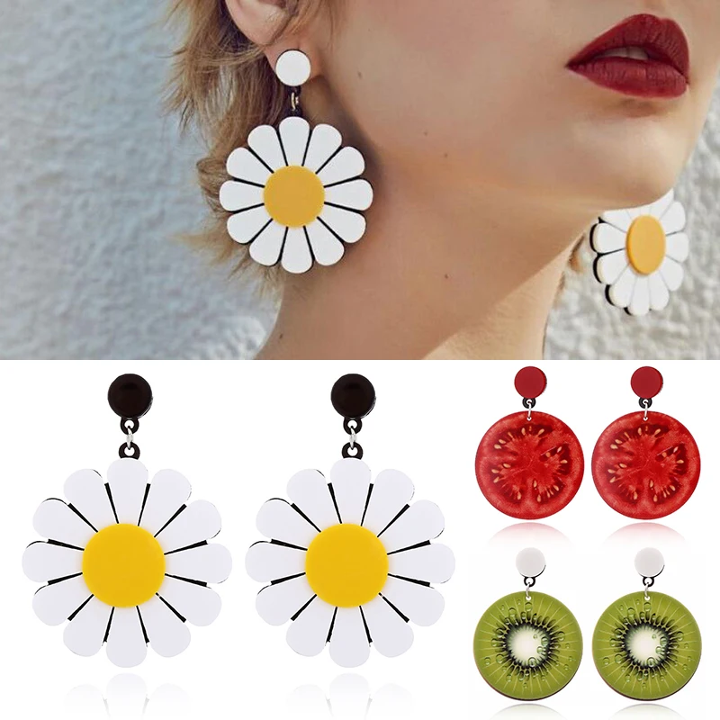

Earrings Drop Earrings Summer Cherry Jewelry Accesseries watermelon Women Exaggerated Green Avocado Big Fruit Cool Punk Cute