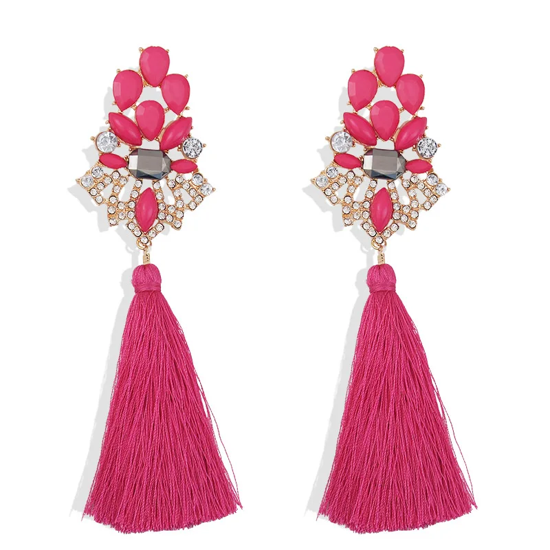 Свадебные массивные серьги с кисточками разноцветные модные висячие серьги с бахромой 4A1003 - Окраска металла: Rose