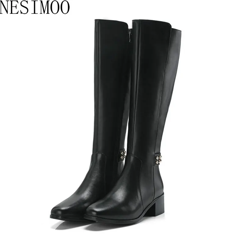 

NESIMOO 2019 Autumn Spring Boots Fashion Genuine Leather Over The Over The Knee Boots Round Toe Casual Women Boots Size 33-39