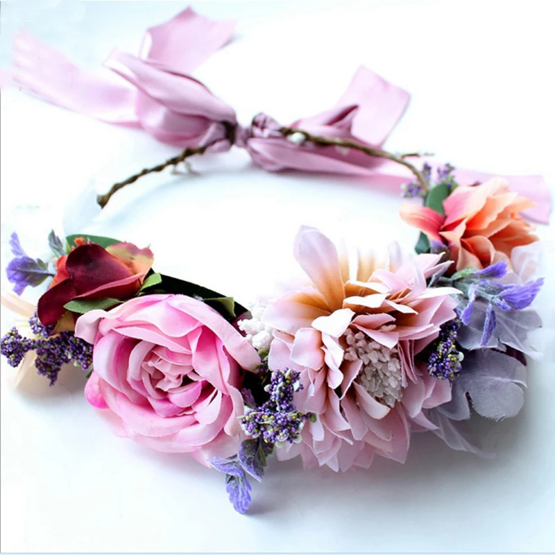 Girl Women Handmade Gradient Carnation Flower Wreath Crown Garland Halo