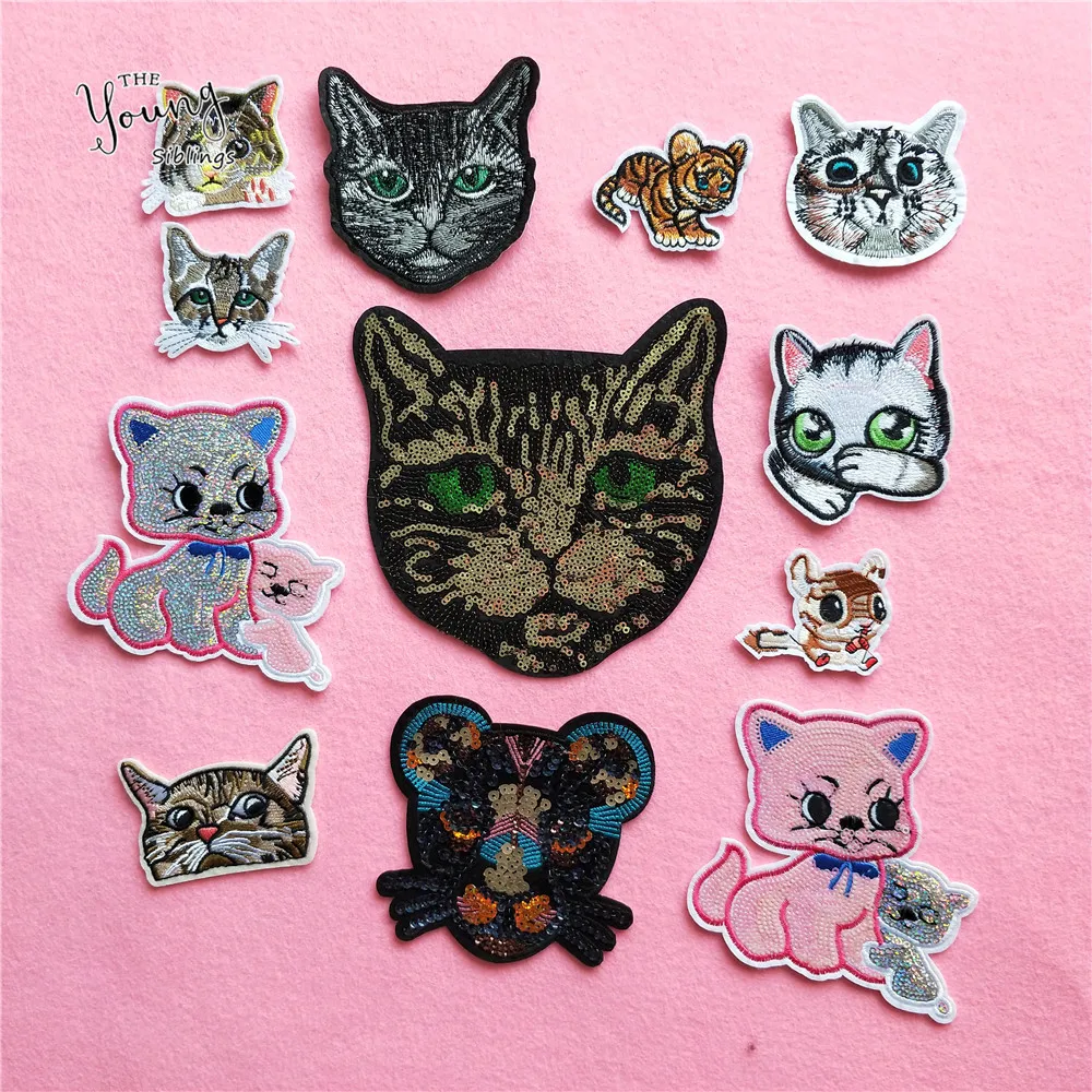 

High quality Embroidery hot melt adhesive patches iron on clothes Cartoon Cat Leopard Stickers Animal badge DIY Accessories