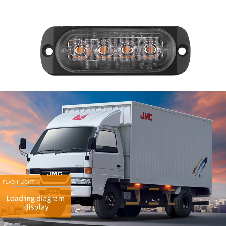 2pcs 4 LED Super Bright White&Amber Warning Light Car Truck Van Side