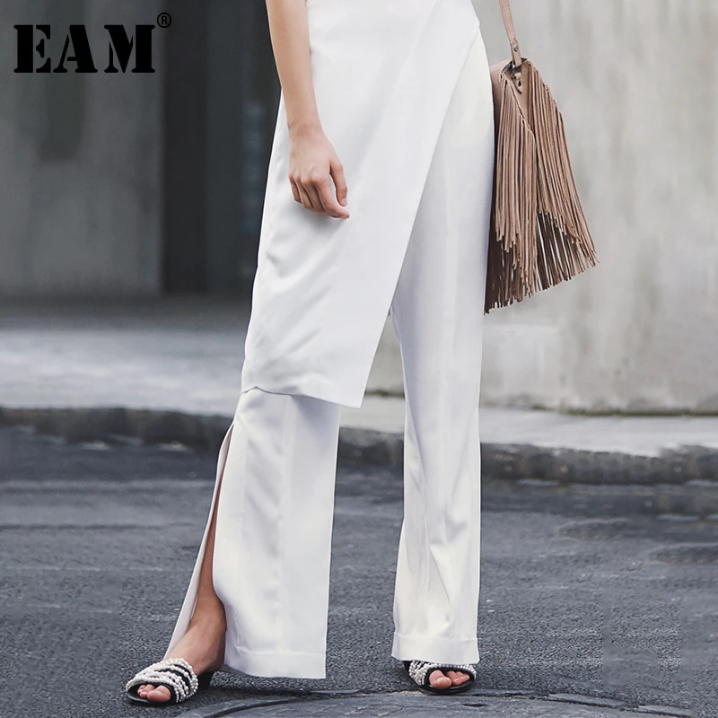 

[EAM] 2019 New Spring Autumn High Waist Loose Irregular Side Vent Long Wide Leg Pants Women Trousers Fashion Tide JY385