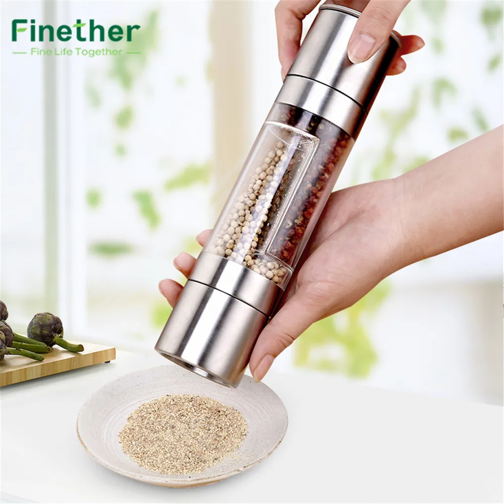 

Finether Pepper Grinder 2 in 1 Stainless Steel Manual Salt Pepper Mill Spice Grinder Mills Kitchen Tools Accessories for Cooking
