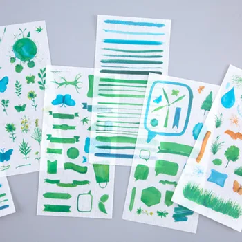 

6 Sheets/pack Green World Adhesive Diy Sticker Scrapbooking Stick Label Notebook Album Diary Decor Student Stationery Sticker