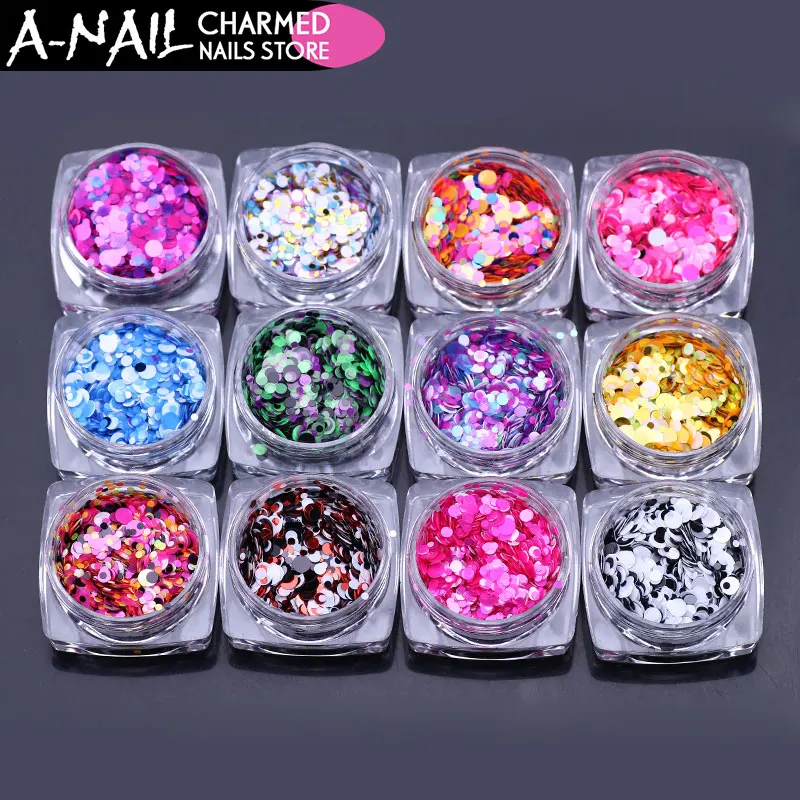

12jars/set Nail Glitter Sequins Mixed Color ROUND Shapes Ultrathin Confetti Acrylic Tips UV Gel Polishing For Nails decorations