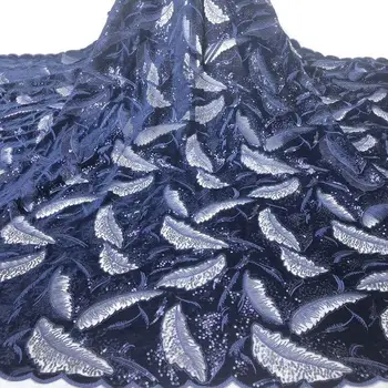 

2019 Most popular French Nigerian Laces Fabrics 5 yards High Quality Sequins Tulle African Velvet lace fabric 5 yards NJD06