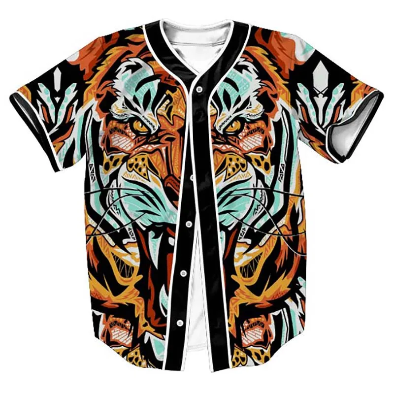 Achat Tigre Jersey Overshirt 3D Imprimé Animal D été À Manches Courtes Streetwear Hip Hop Unique Breasted Baseball Shirt Hommes