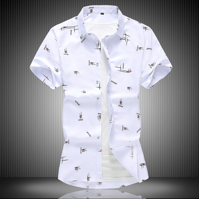 

2019 summer Brand Men Short sleeve shirts letter printed casual Business male Shirts Camisas masculina Plus Size 5XL 6XL 7XL