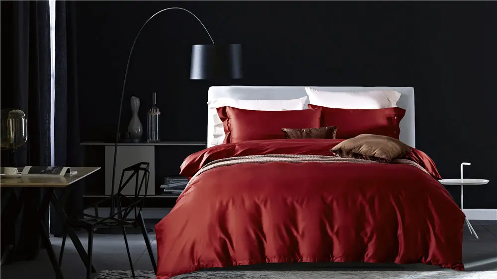4pcs 100 Cotton Dark Red Duvet Quilt Cover Set Queen Size