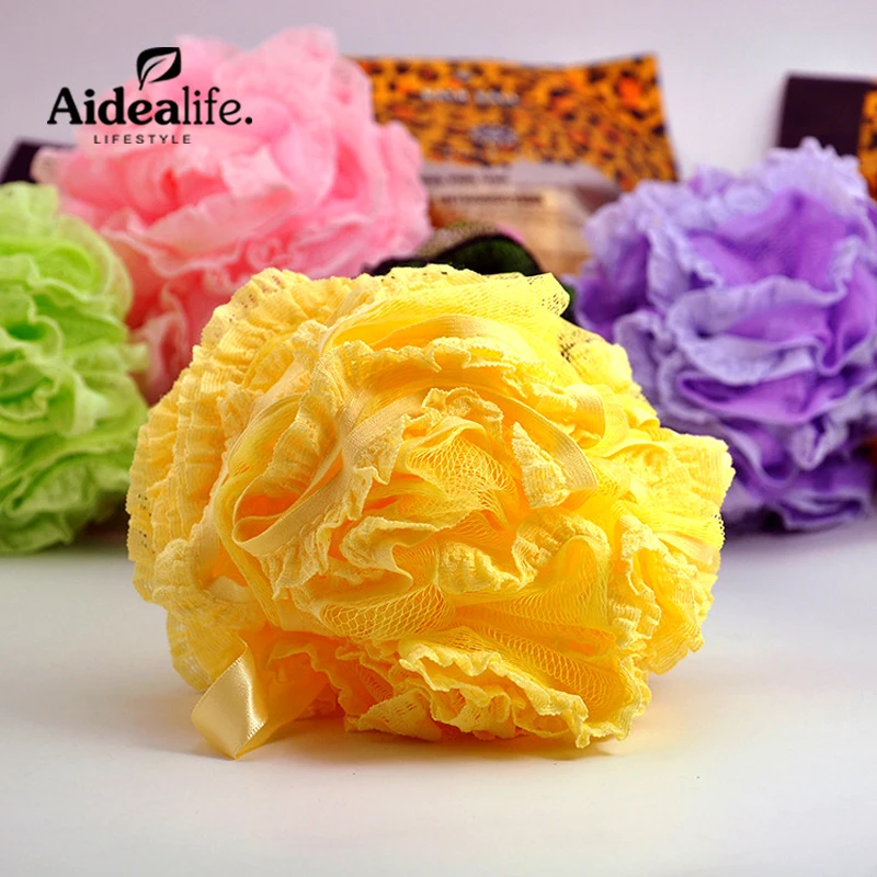 nylon bath ball body cleaning brush candy color flowers exfoliating