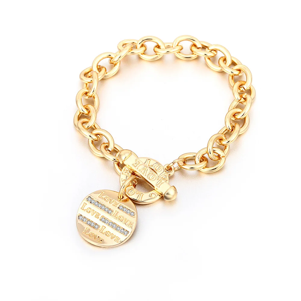 

Hot Fashion Women Rose Gold Sliver Charm Link Chain Bracelet with Round Circular Trendy Party Office Ladies Bracelets Gifts