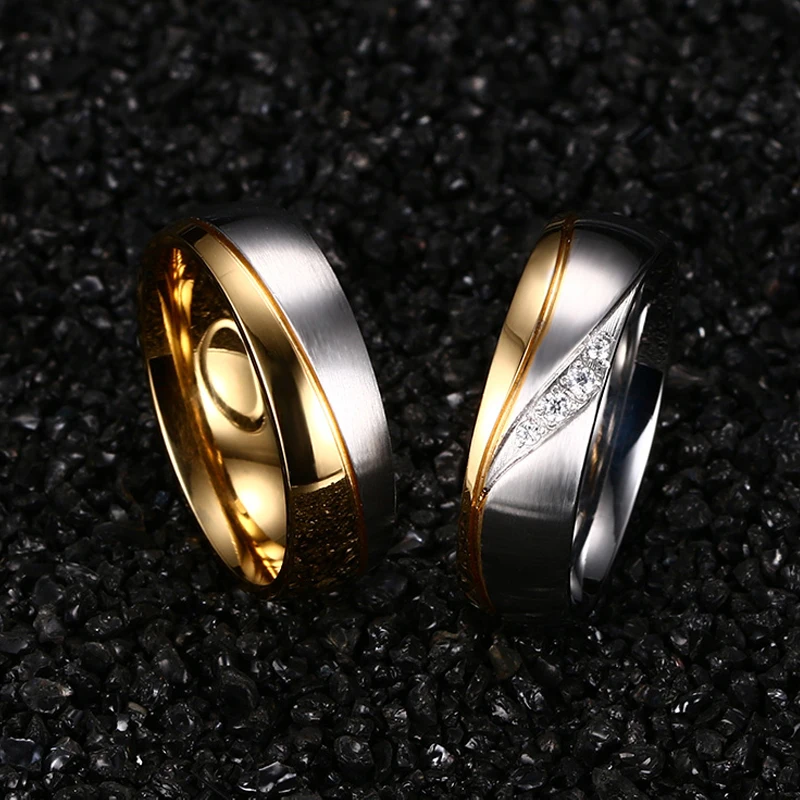 Романтические свадебные кольца для возлюбленной мужчины золотого цвета парные кольца из нержавеющей стали женские Кристальные антиаллергенные обручальные кольца подарок