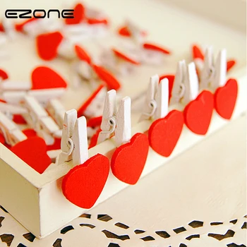 

EZONE 50 PCS Mini Red Heart Love Wooden Clothes Photo Paper Peg Pin Clothespin Craft Food Postcard Clips Home Crafts Decoration