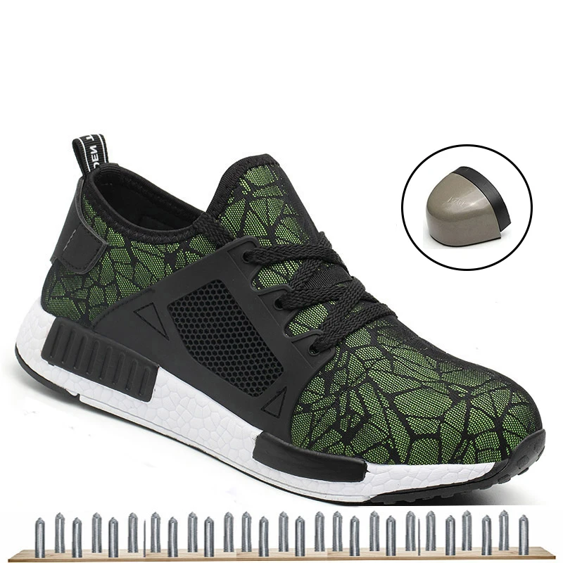 

Men work shoes steel toe cap Kevlar bulletproof midsole anti-piercing safety shoes EVA lightweight breathable work boots 35-46
