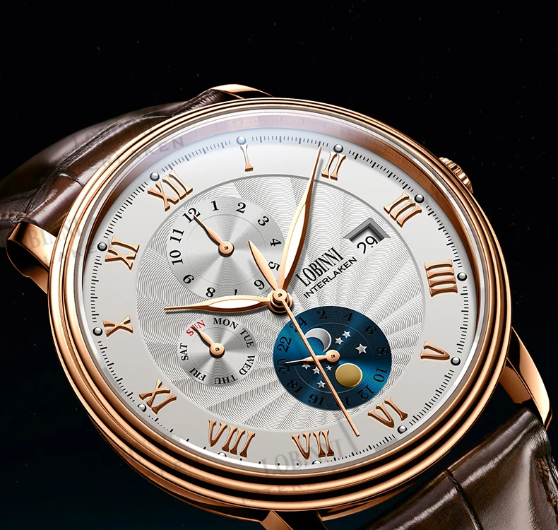 LOBINNI Moon Phase Мужские часы люксовый бренд 50 м водонепроницаемые наручные часы автоматические механические часы мужские сапфировые часы relogio masculino