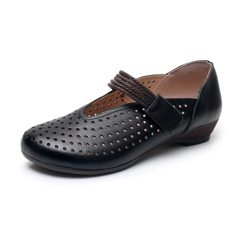 GKTINOO/Модная женская обувь; сезон весна-лето; женская обувь из натуральной кожи на плоской подошве; повседневные Мягкие лоферы; женская обувь с вырезами; женская обувь на плоской подошве - Цвет: 376 Black
