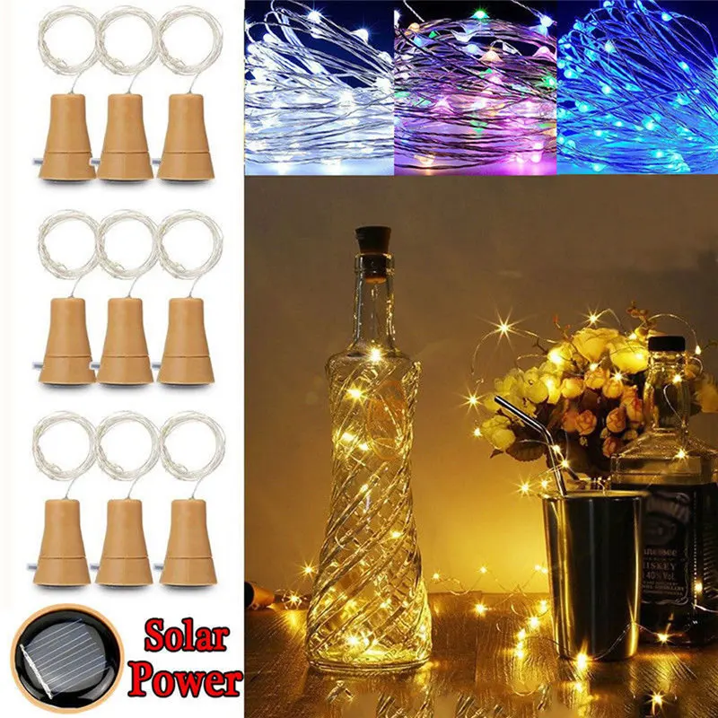 2PCS 2M Solar Cork Wine Bottle Stopper Copper Wire String Lights Fairy Lamps Decor Lamp string lights set 40JA1107