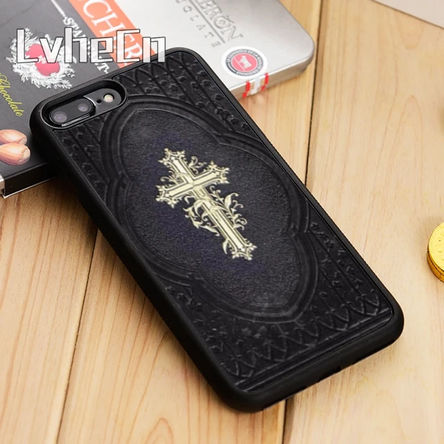 

LvheCn Cross on Bible Christian Catholic Phone Case Cover For iPhone 5 5s SE 6 6s 7 8 10 X Samsung Galaxy S6 S7 edge S8 S9 plus
