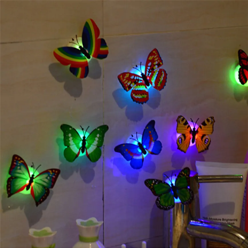 Светодиодный 3D наклейки на стену в виде бабочки, ночник, светильник, светящиеся наклейки на стены, наклейки для украшения дома, вечерние, настольные, декор на стену, Oct#3