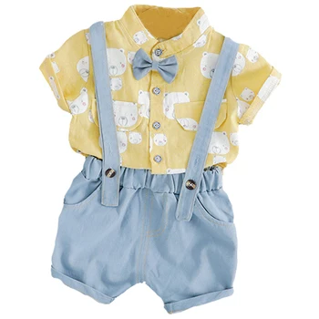 

Real Newborn Clothes Summer Baby Boy Suit Cartoon Strap Shorts Two-Piece