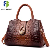 FLYONE Vintage Fashion Crocodile Genuine Leather Luxury Handbags Women Bags Designer Female Shoulder Bag Ladies Bolsas Feminina