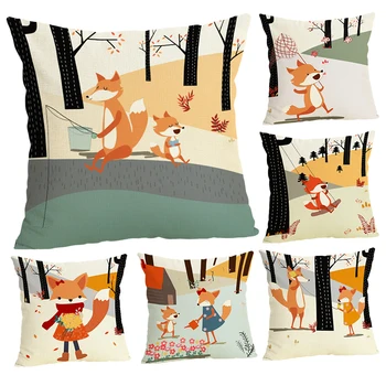 

New Style Cartoon Fox Pillow Case Sofa Cushion Soft Pillow Cover Cushion Cover Bedding Pillows Cotton Linen Square