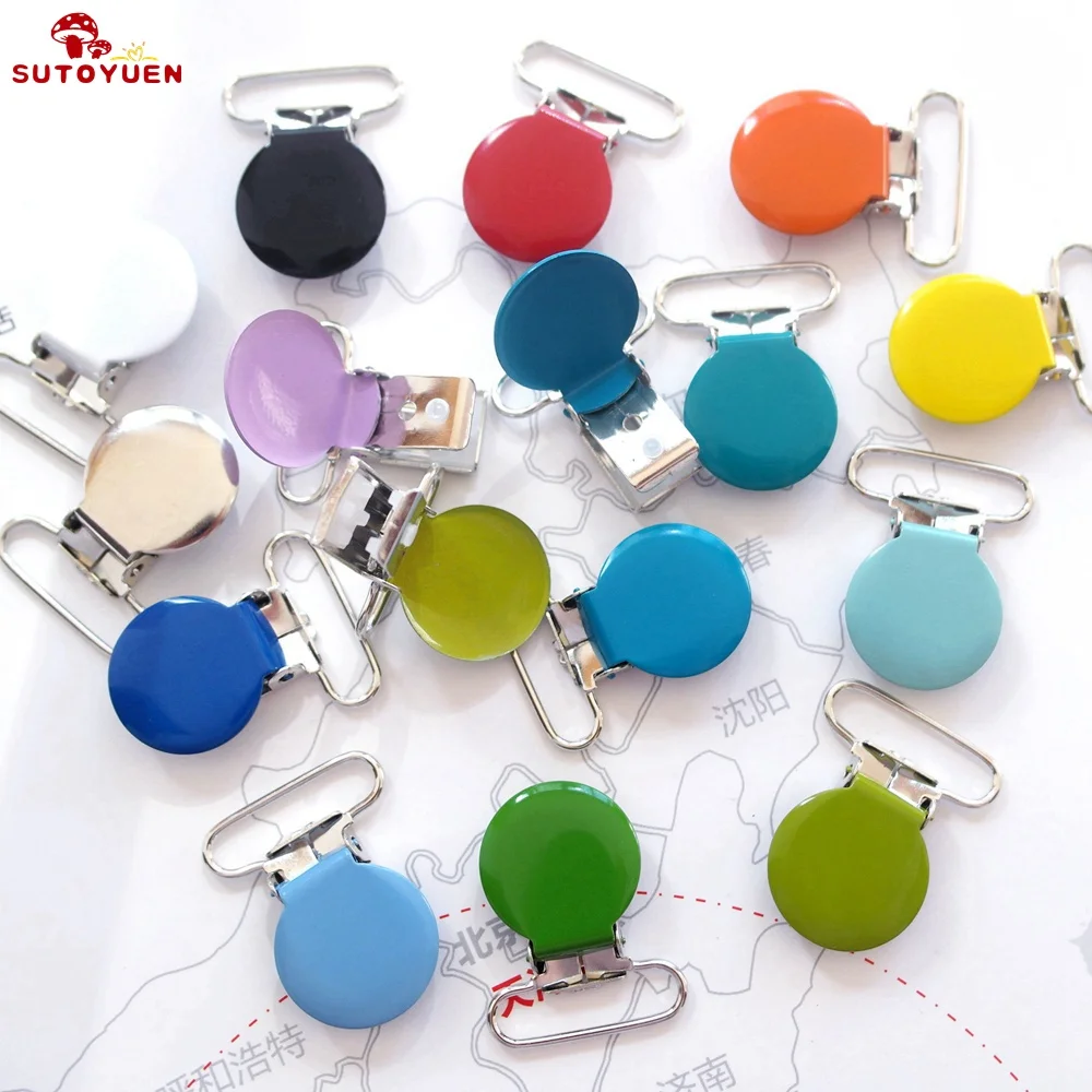 

Sutoyuen 20pcs 1'' 25mm Wide Colored Metal Enamel Round Shaped Suspender Clips Baby Dummy Soother Nipple Pacifier Clips Holders