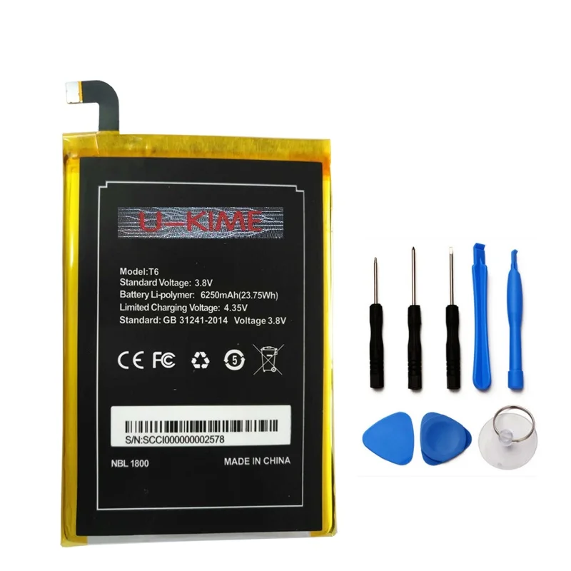 

For Homtom HT6 High Capacity 6250mAh Battery For DOOGEE T6/ T6 pro Cell Phone Replacement batteries accumulators +Tools