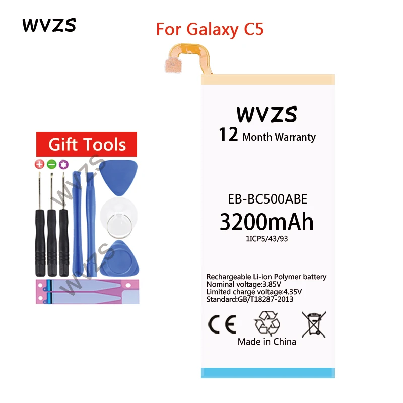 Wvzs 3200 мАч литий-полимерный аккумулятор для Samsung Galaxy C5 SM-C5000 EB-BC500ABE Аутентичные