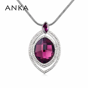 

ANKA Rhinestone Rhodium Plated Oval Pendant Charm Long Necklaces 2020 New Fashion for women Crystals from Austria #102814